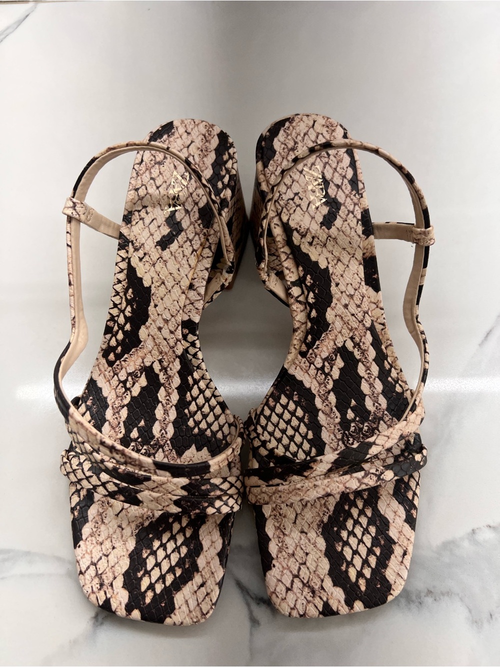 Zara Beige and Black Snake-Print Square-Toe Slingback Heels size 36 (5.5-6 US W)